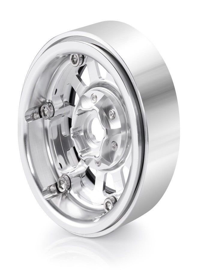 QUE-T 1.9 inches Beadlock Wheels Rims Hubs for 1/10 Axial SCX10 Wraith VS4-10 TRX4 D10 D90 D110 RC Crawler, Pack of 4 (Silver&Black) - Image 5